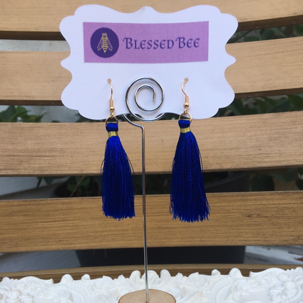 Royal/gold tassel earrings